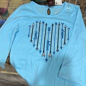 Justice three-quarter length sleeve shirt, blue, sparkles